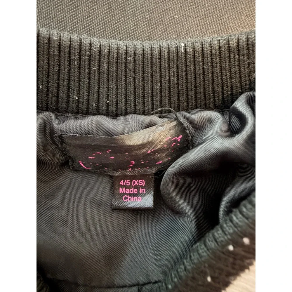 Kids Pink Silver Flip Sequin Bomber Jacket Full Zip Striped Trim Sparkly Coat
